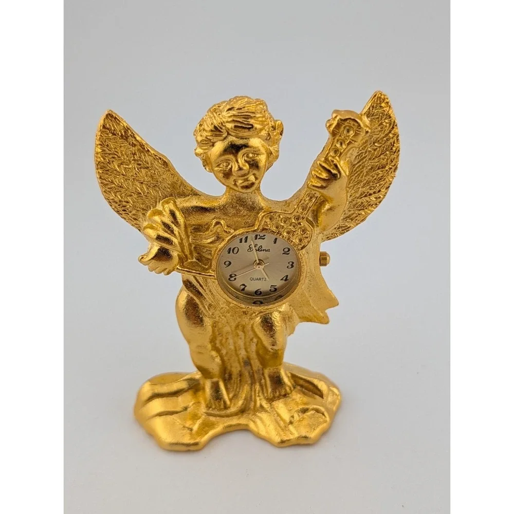 Lolina‎ Miniature Angel Quartz Clock Gold Tone 3